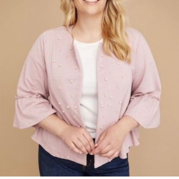 Lane Bryant Cardigan Size 18/20  Pearl Pink  Plus Ruffle Sleeve Detail‎ EUC - Picture 1 of 11